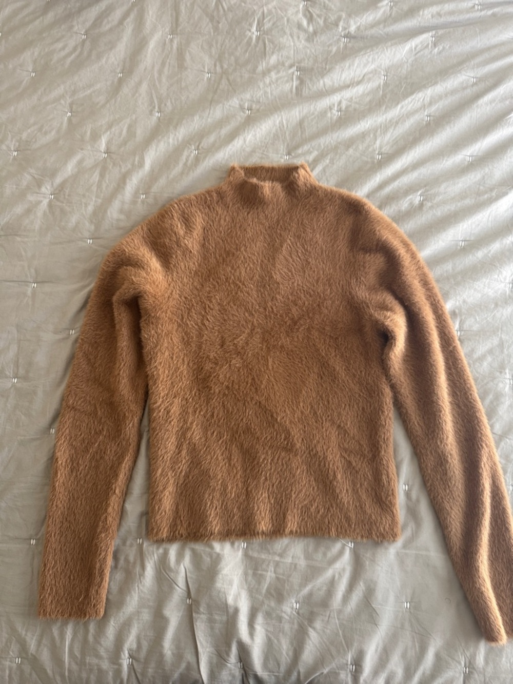 Aritzia Babaton Fuzzy Mock Neck Sweater in Camel